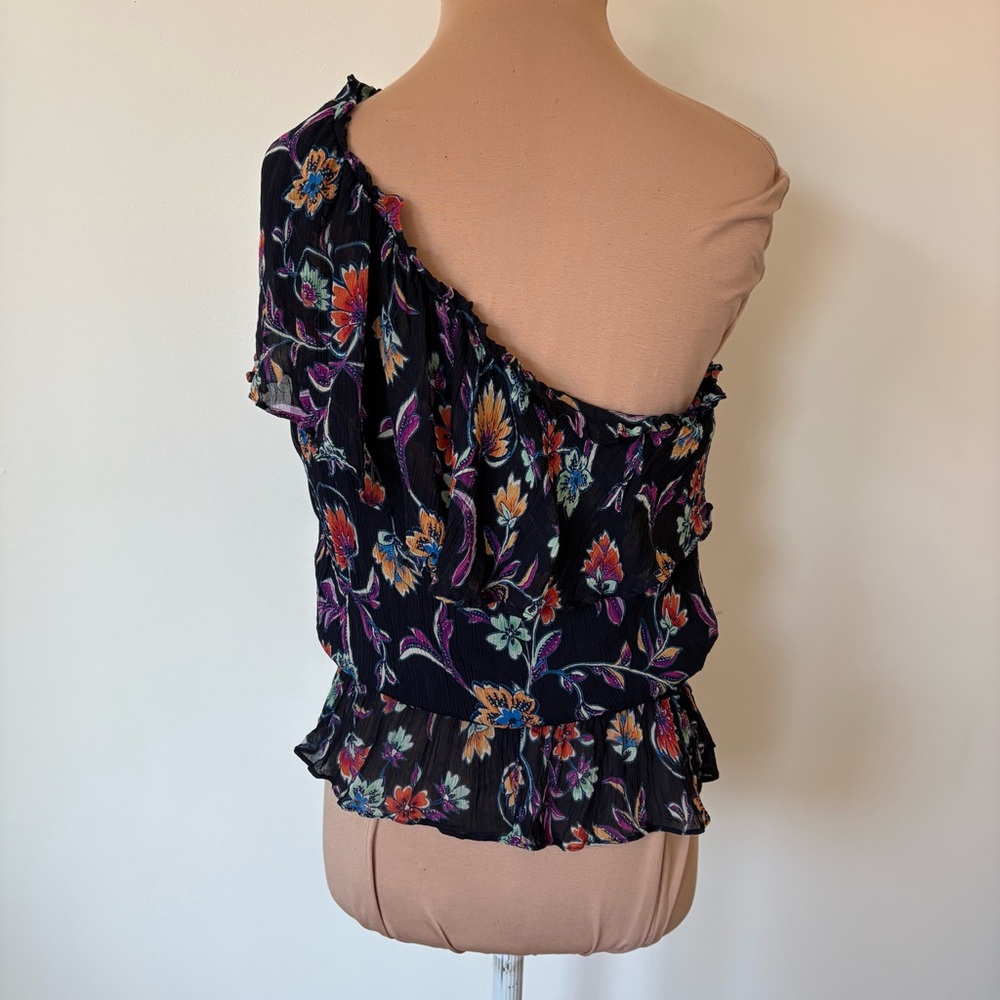Ramy Brook Floral Printed Aurora Navy Jardin Blue One Shoulder Top EUC Small - Picture 7 of 12